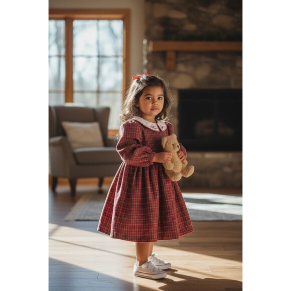 OshKosh B'gosh Other - OshKosh BGosh 1980s Toddler Size 4 Red Plaid Cotton Dress Embroidered Collar